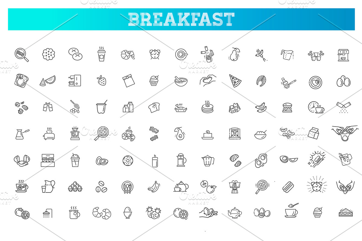 Vector Outline Breakfast Flat Icons, an Outline Icon by Tettygreen (Photo 1 of 2)