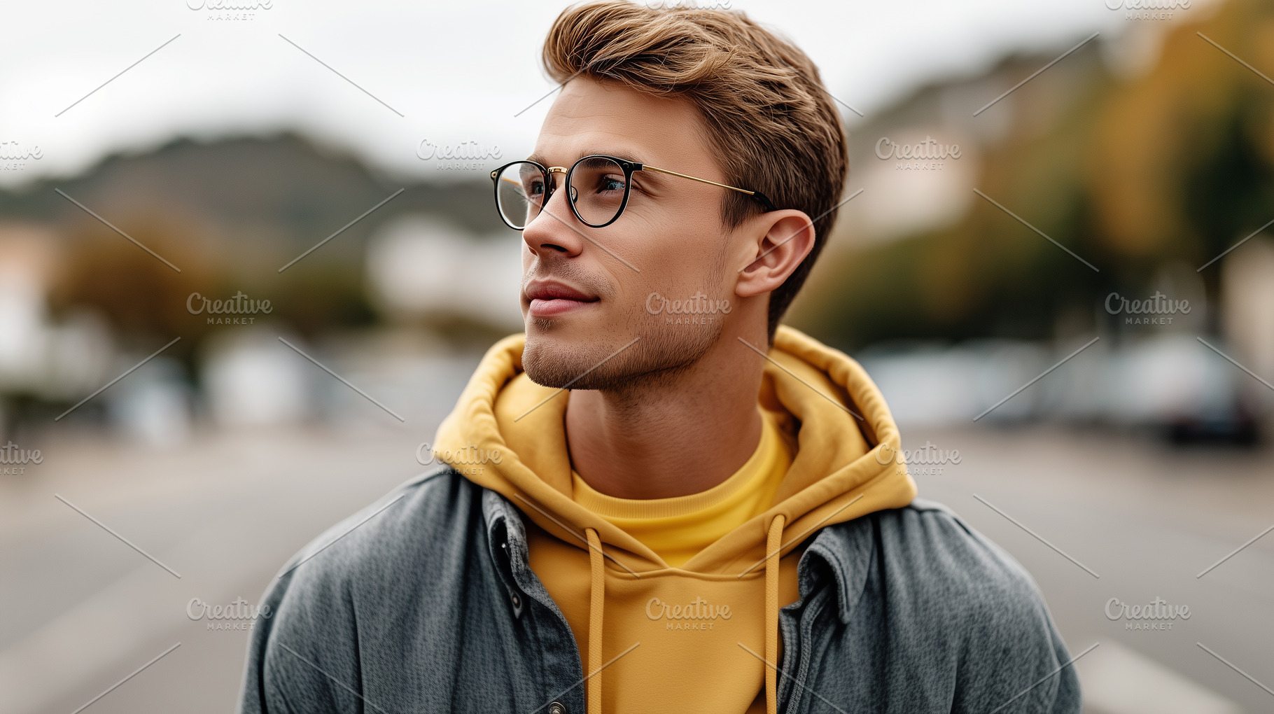 Young man with glasses and yellow, a Person Photo by MistyDay