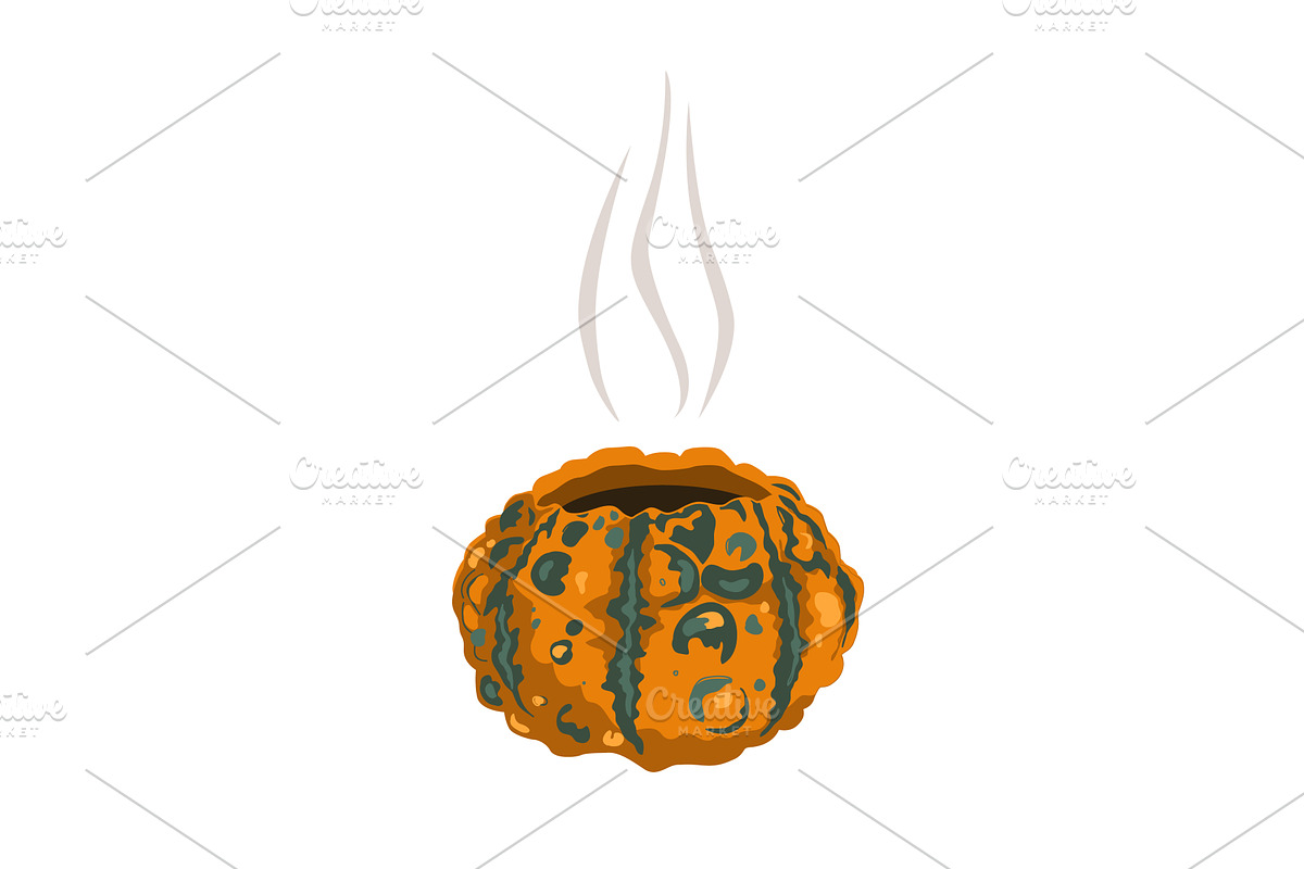 Warty pumpkin ceramic pot. Halloween, an Object Illustration by Toltemara