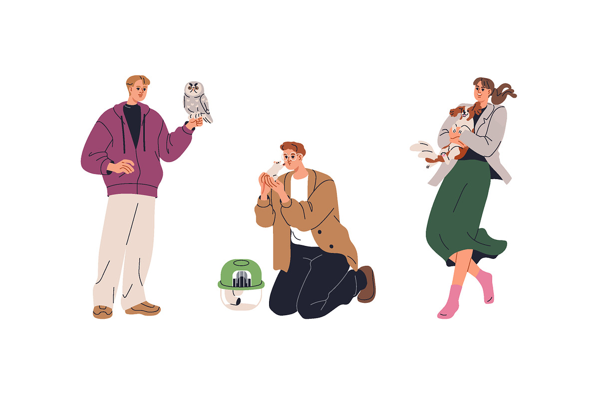 Happy people with different pets set, a Person Illustration by Good Studio (Photo 7 of 7)
