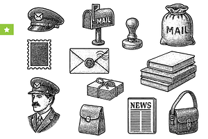 Vintage Postal Service Icons Set, an Object Graphic by RT Studio