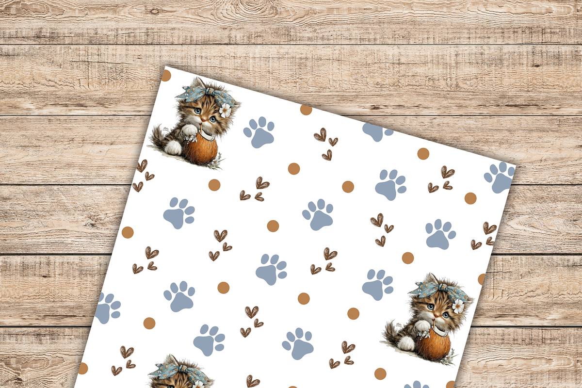 Cute cat digital paper pack,, a Pattern Graphic by Shabbypaperboutique (Photo 2 of 5)