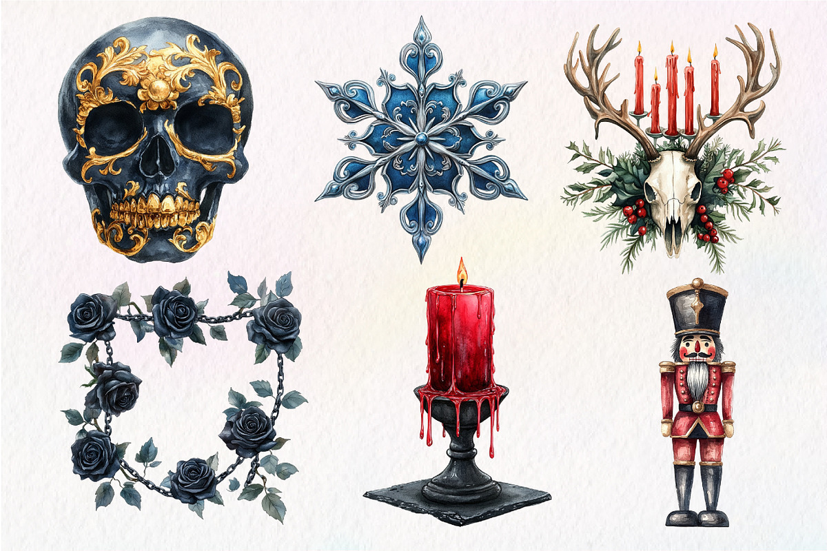 Watercolor Gothic Christmas Clipart, an Illustration by Dream Creation (Photo 3 of 7)