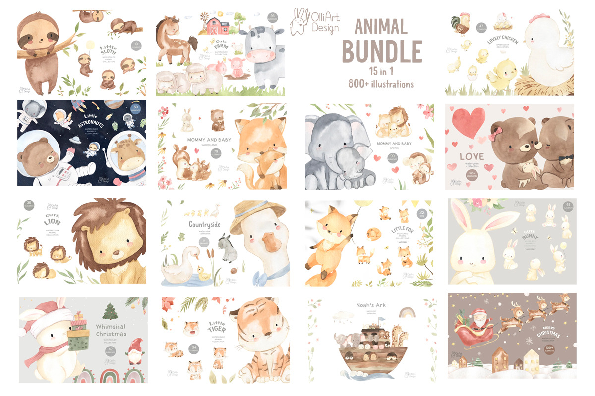 Animal BUNDLE. Watercolor, an Animal Illustration by OlliArtDesign (Photo 2 of 17)
