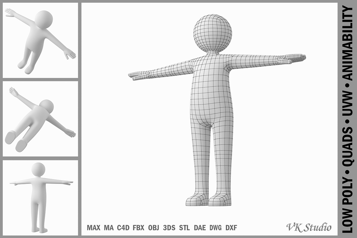 Stickman in T-Pose Prepared for Rig, a Characters & Person 3D Model by VK Studio (Photo 1 of 7)