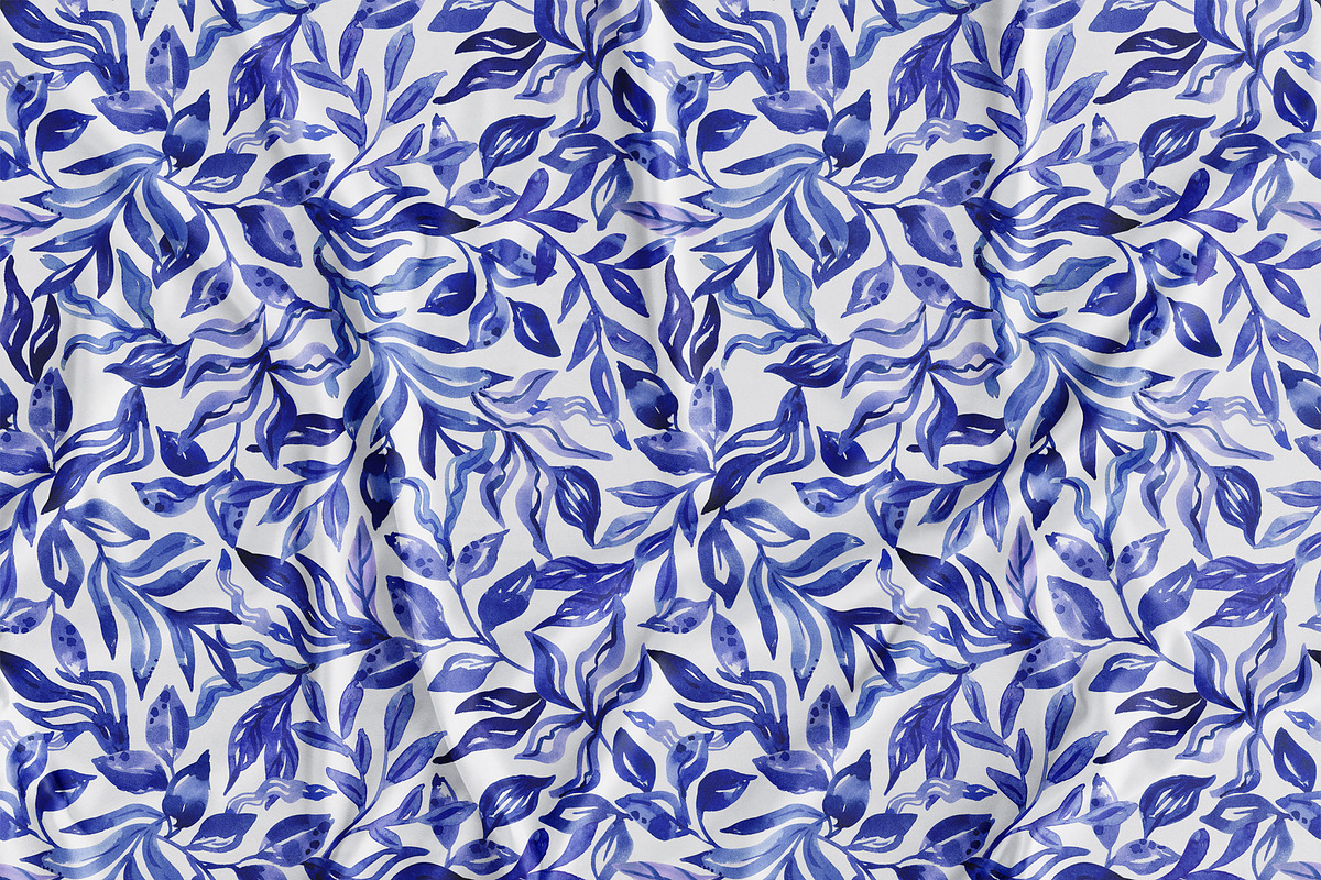 Blue Watercolor Foliage Repeat Print, a Pattern Graphic by SirenaArt (Photo 4 of 17)