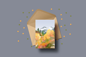 Watercolor Fall Mountain Clipart