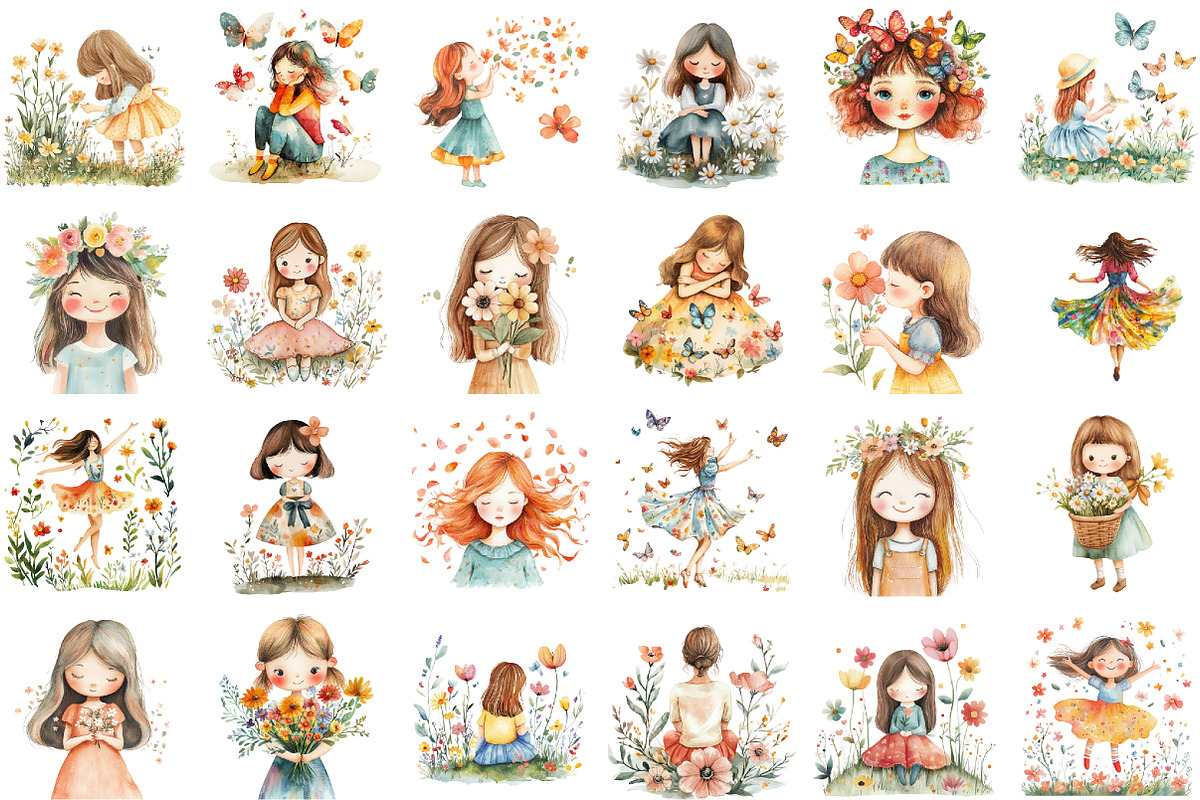 Watercolor Summer Girls Clipart, an Illustration by designcity5 (Photo 2 of 5)