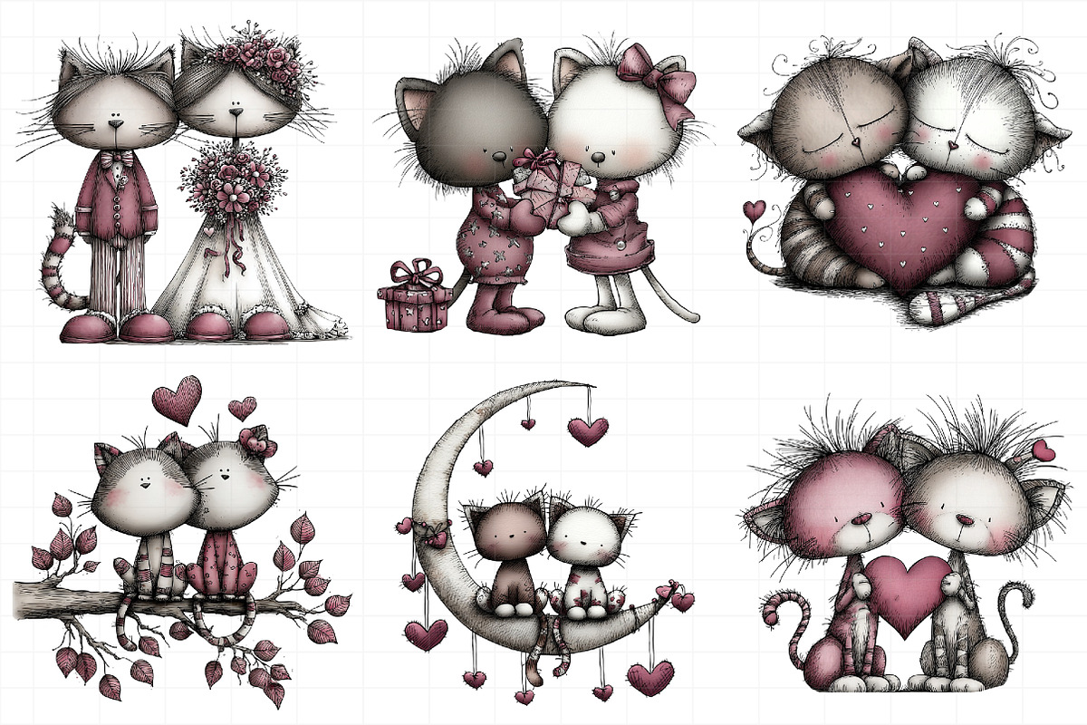 Sweet Valentine Cat Couple Clipart, an Illustration by Daily.Designs (Photo 3 of 8)
