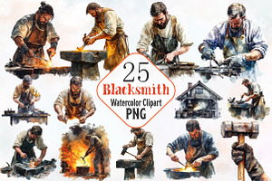 Blacksmith Watercolor Cliparts, an Illustration by RobertsArt