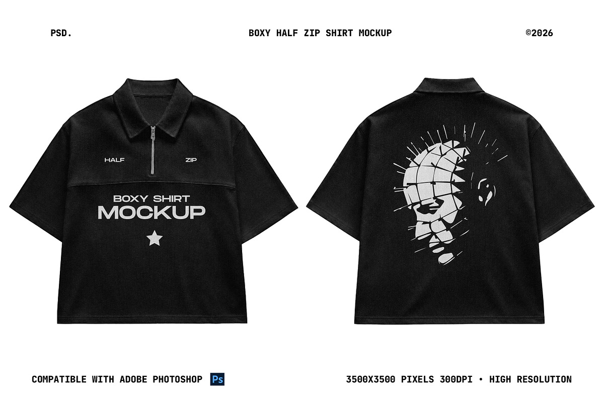 Boxy Half Zip Shirt Mockup PSD, a Shirt Mockup by Irhasalfahad (Photo 1 of 4)