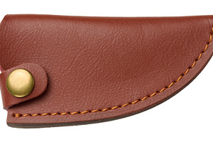 Brown leather knife case with metal rivet and decorative stitchi, an Abstract Photo by ndanko