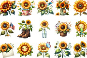 Watercolor Summer Sunflower Clipart, an Illustration by Designking (Thumbnail 2 of 4)