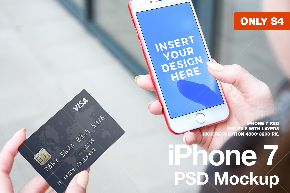 iPhone 7 RED Mockup with credit card, an iPhone Mockup by StartMockups.com (Photo 2 of 2)