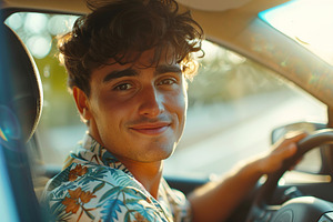 Handsome young man driving his car, a Person Photo by AlyaAnd