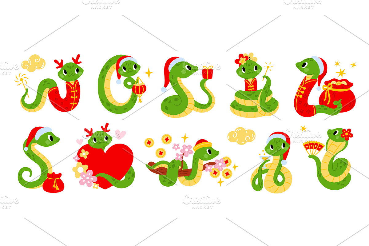 New Year snakes. Funny serpents, an Illustration by Vectorbuum