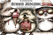 Whimsical Summer Hedgehog Clipart, an Illustration by Designking (Thumbnail 1 of 4)