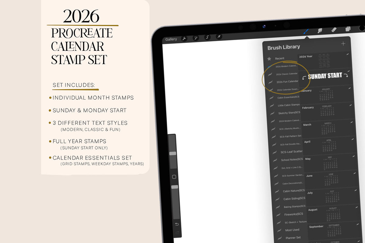 2026 Procreate Calendar Brush Set, a Brush Add-On by Sometimes Crafter Studio (Photo 2 of 6)