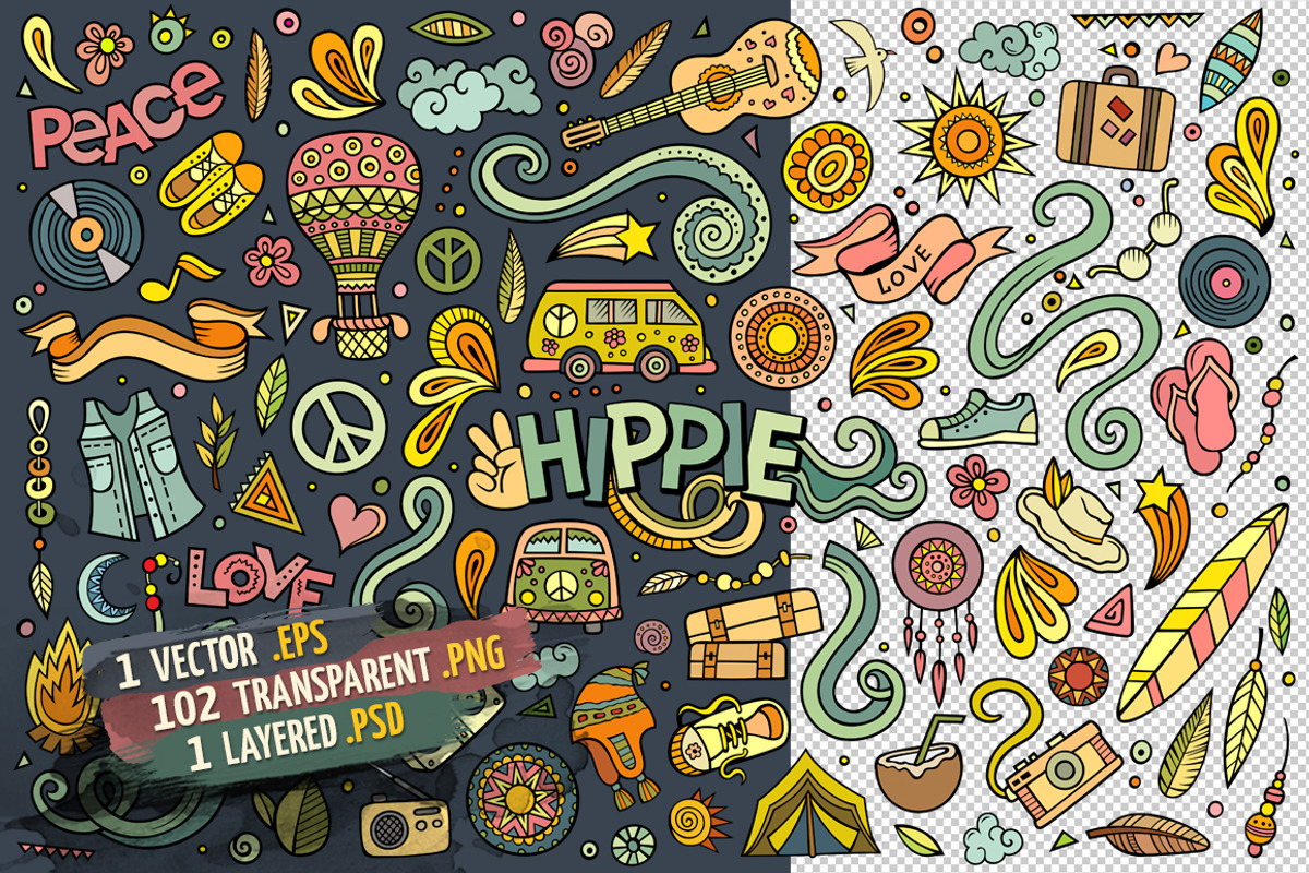 Hippie Objects & Elements Set, an Object Graphic by BALABOLKA (Photo 2 of 4)