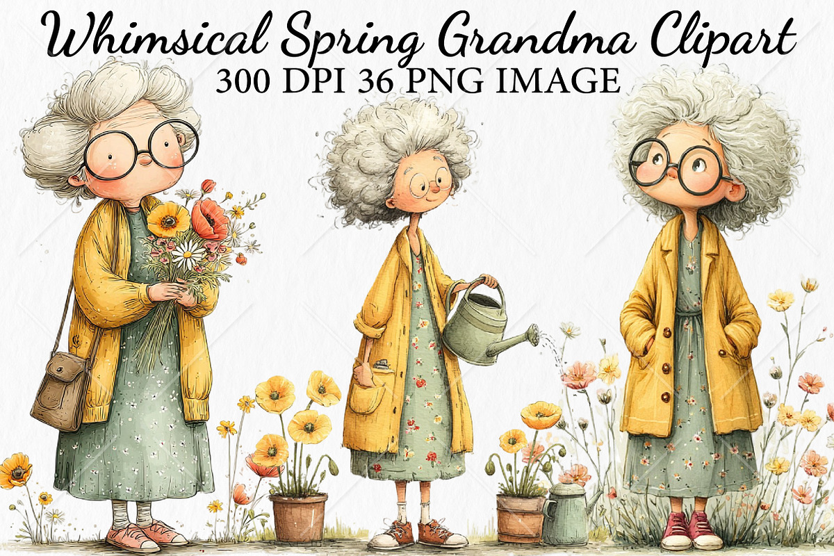 Whimsical Spring Grandma Clipart, a Seasonal Illustration by Canvas Craft (Photo 1 of 10)