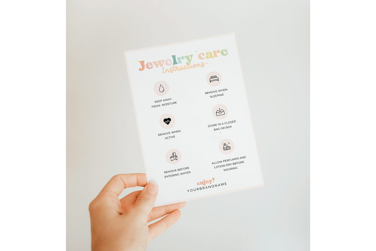 Pastel Jewelry Care Card Template, a Card Template by Hellohastore (Photo 6 of 10)