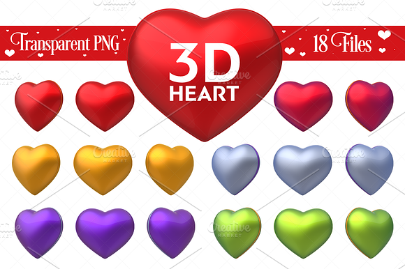3D Heart on Transparent Background preview 2
