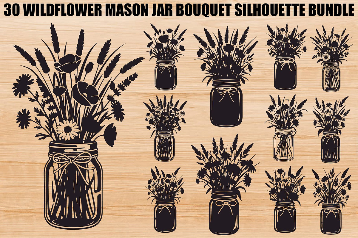 Wildflower Mason Jar SVG Bundle, an Illustration by Designs_River (Photo 1 of 31)
