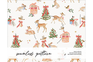 Baby Deer Bird Christmas pattern