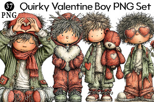 Quirky Valentine Boy PNG Set, an Illustration by Daily.Designs