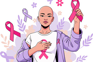woman with a pink ribbon. Fight agai, a Photo by angellodeco