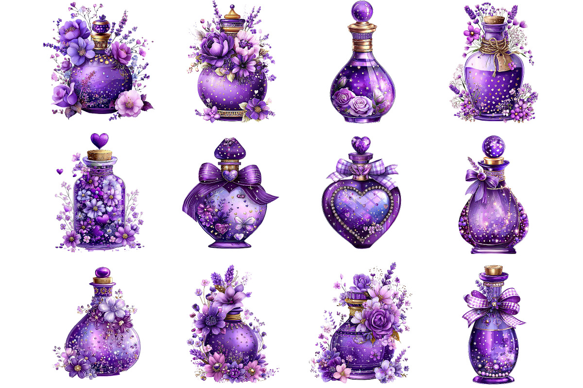 Purple Romantic Gift Bottles Clipart, an Illustration by DreamArtGraphic (Photo 2 of 5)