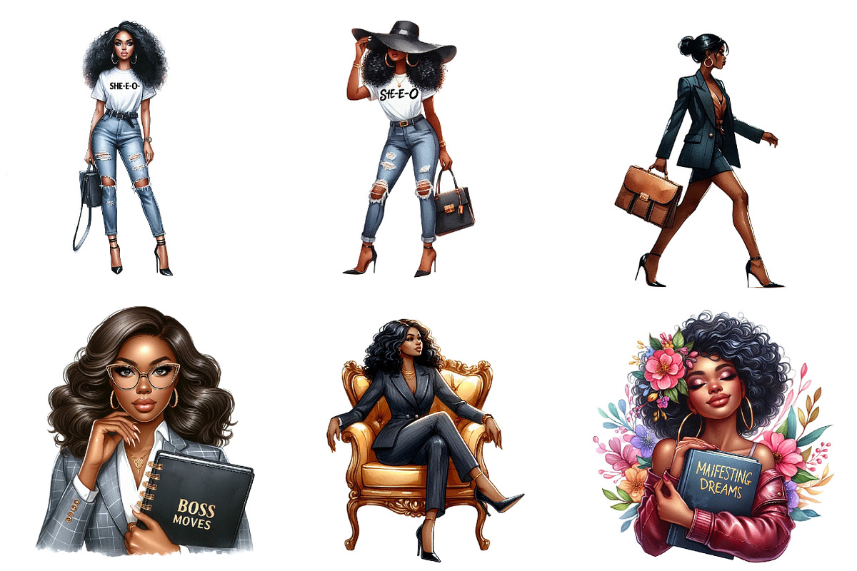 Watercolor Black Boss Lady Clipart, an Illustration by CreationArt (Photo 4 of 5)