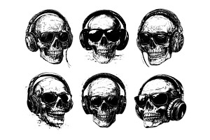 Skull wearing glasses headphones, an Object Illustration by Onyx