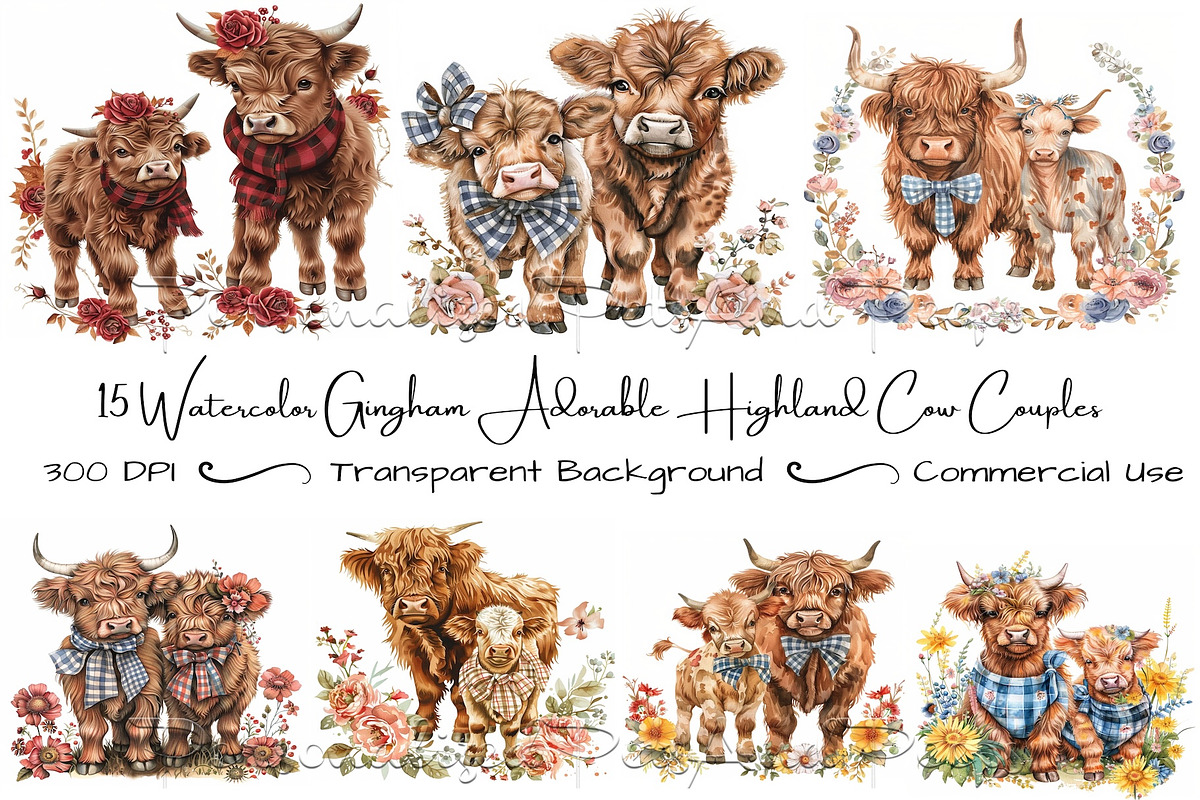 202 Watercolor Highland Cow Clip Art, an Animal Illustration by Art Paradise Studios (Photo 1 of 8)