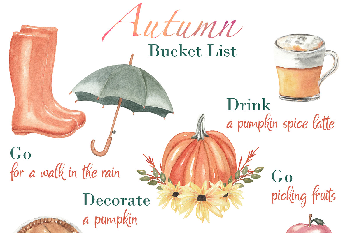 Autumn food clipart & bucket list, an Animal Illustration by Visual Animal (Photo 2 of 8)