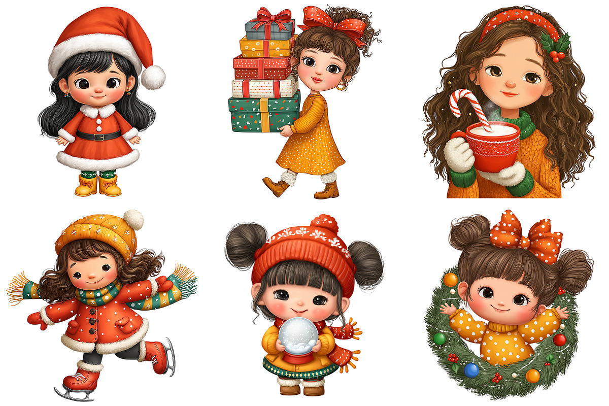 Quirky Christmas Girls Clipart, an Illustration by Craft Nest (Photo 2 of 11)
