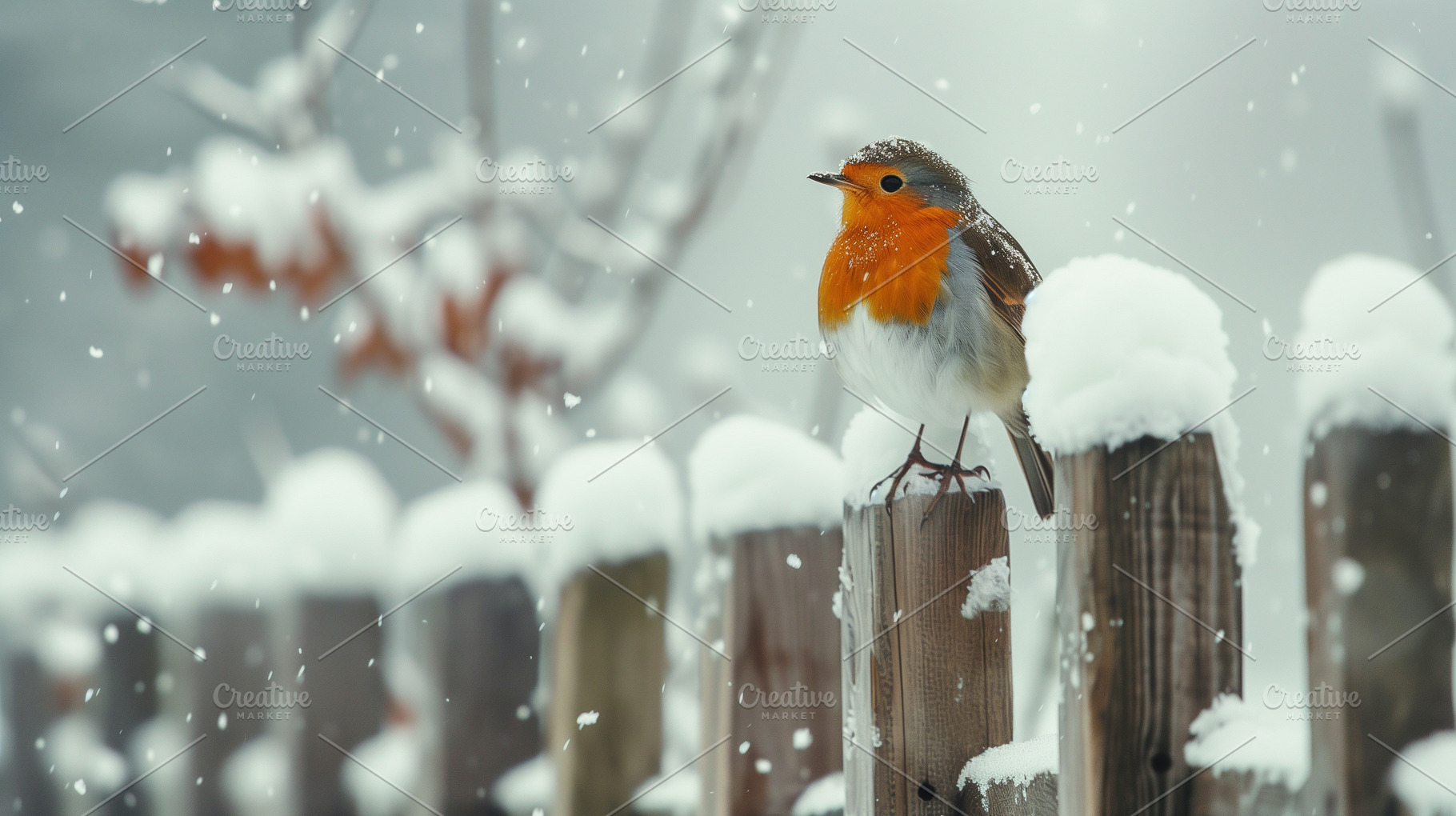 Robin bird sitting on a snowy fence, an Animal Photo by MistyDay