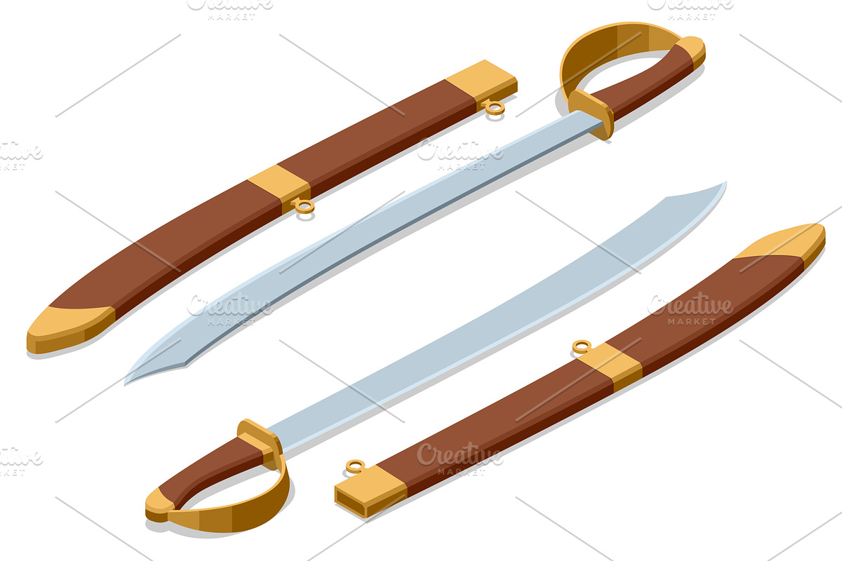 Cutlass Swords. An Isometric set of, an Object Illustration by Golden Sikorka