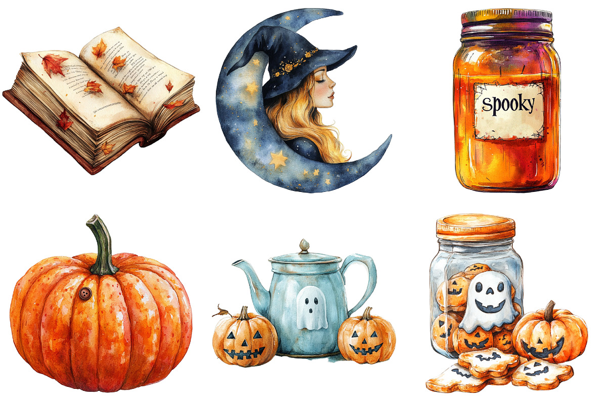 Watercolor Cozy Halloween Clipart, an Illustration by Daily.Designs (Photo 5 of 5)