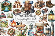 Watercolor Camping Hiking Clip Art, an Illustration by Designking (Thumbnail 1 of 4)