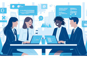 Group of diverse business professionals collaborating in a modern office enviro, a Photo by AS photostudio