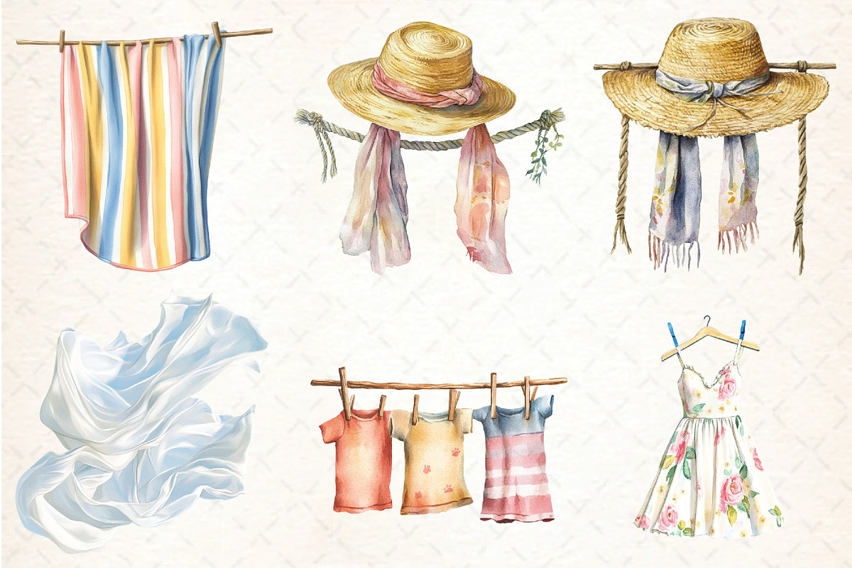 Summer Laundry Day Clipart, an Illustration by DreamCafeArt (Photo 4 of 8)