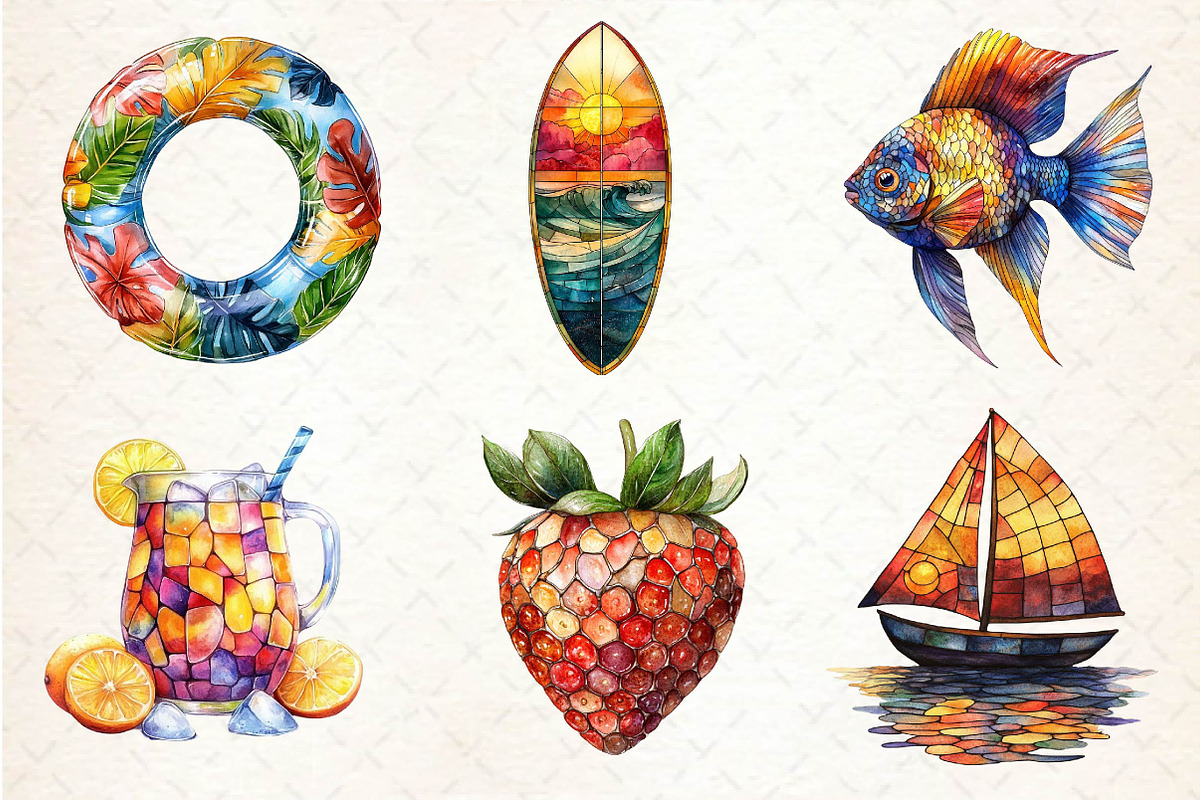Stained Glass Summer Clipart, an Illustration by Dream Creation (Photo 2 of 6)