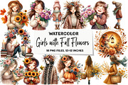 Girls with Fall Flowers Clipart, an Illustration by DreamArtGraphic (Thumbnail 1 of 5)