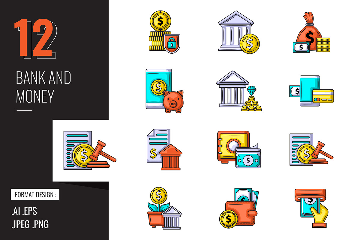 Bank and Money Icon Set, a Duotone Icon by shin_std