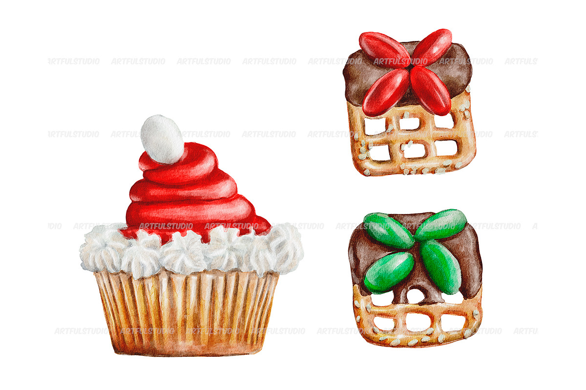 Watercolor christmas sweets clipart, a Decorative Illustration by ArtfulStudio (Photo 7 of 10)