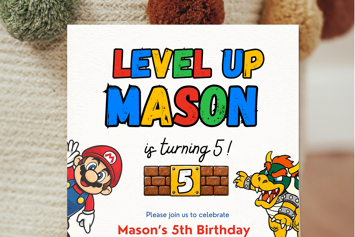 Super Mario Birthday Invitation, an Invitation Template by heynomi (Photo 3 of 20)