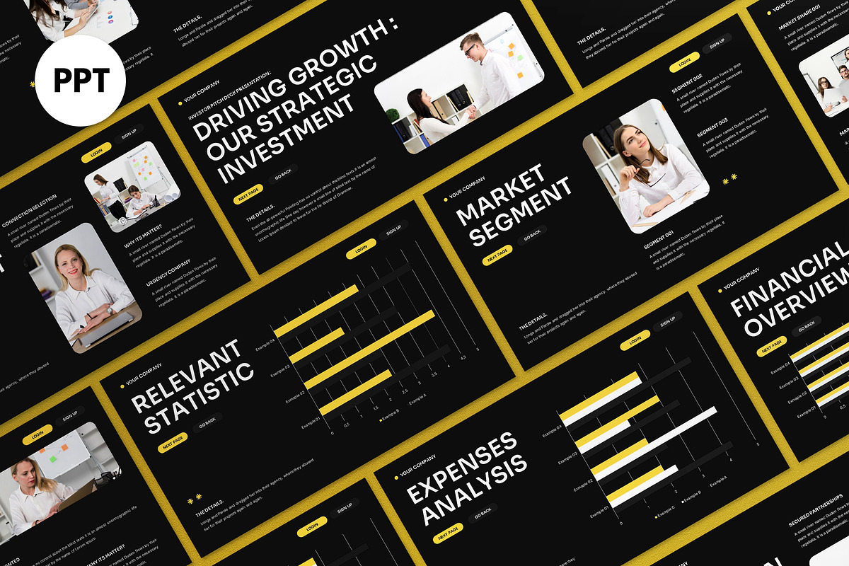 Black Yellow Modern Pitch Deck PPT, a Presentation Template by graphicook