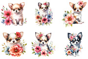 Watercolor Floral Chihuahua Clipart, an Illustration by DreamCafeArt (Thumbnail 4 of 6)