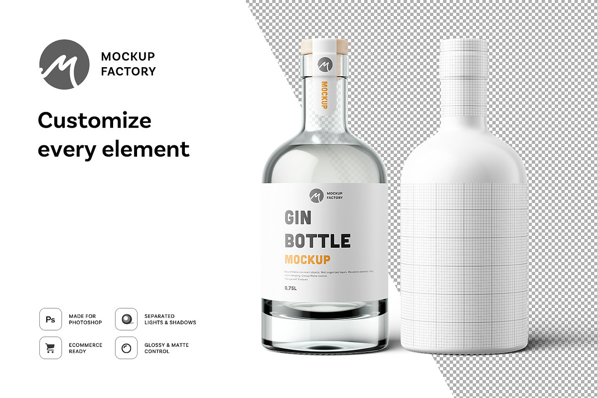 Gin Bottle Mockup, a Packaging Mockup by Mockup Factory (Photo 2 of 3)